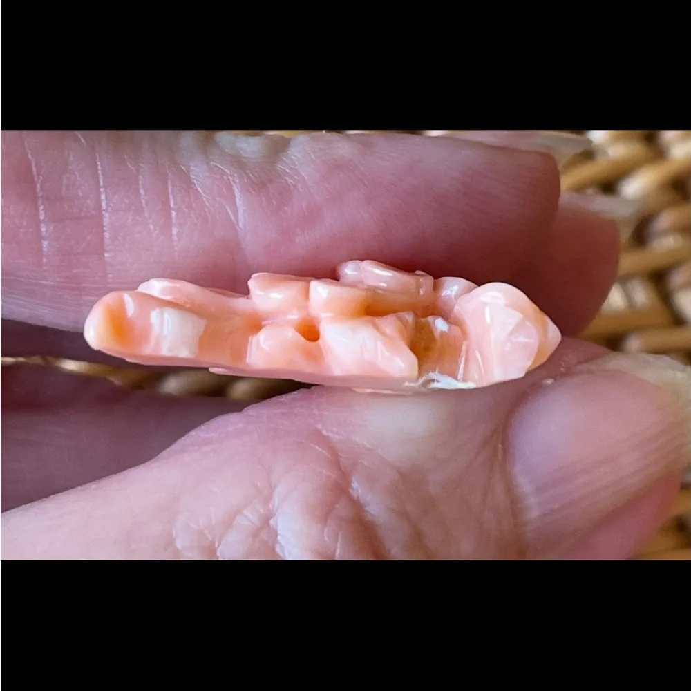 Gorgeous Romantic Carved Floral Genuine Scarce Coral Pendant Enhancer BEAUTEOUS!